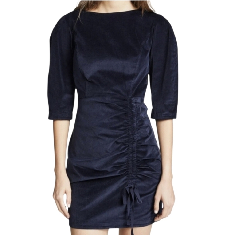 La Vie Rebecca Taylor Midnight Navy Micro Corduroy Shirred Mini Dress Sz S